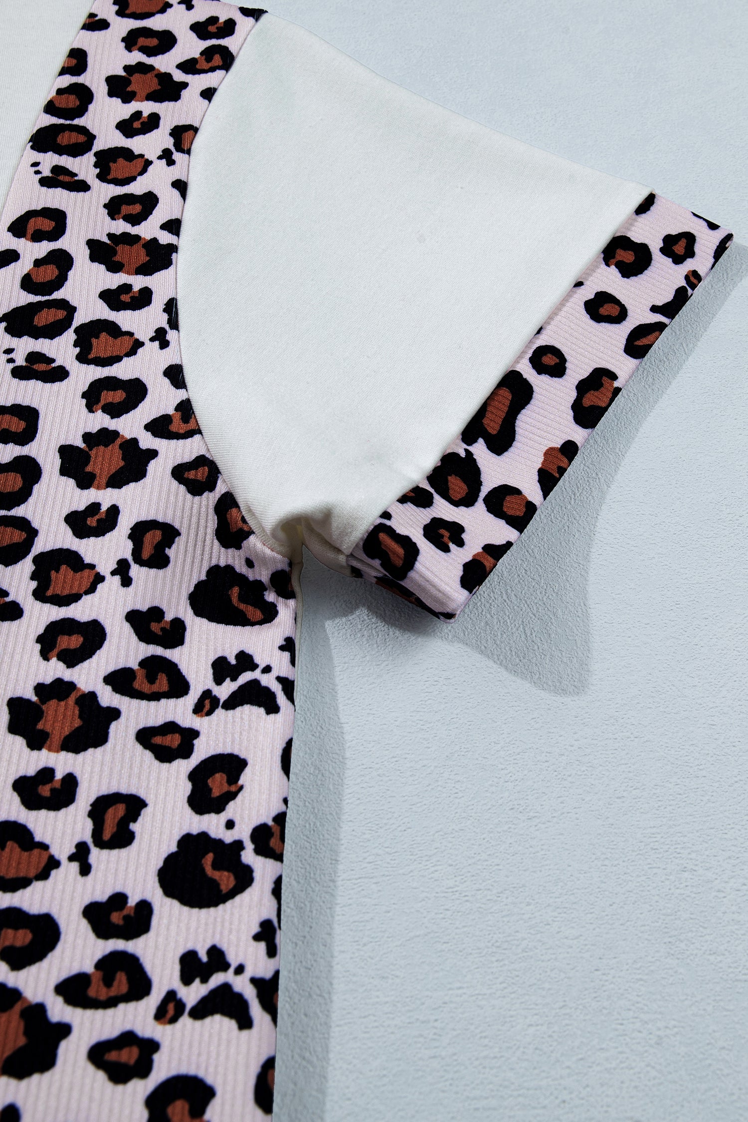 Leopard Ribbed Patchwork Uneven Hem T-Shirt
