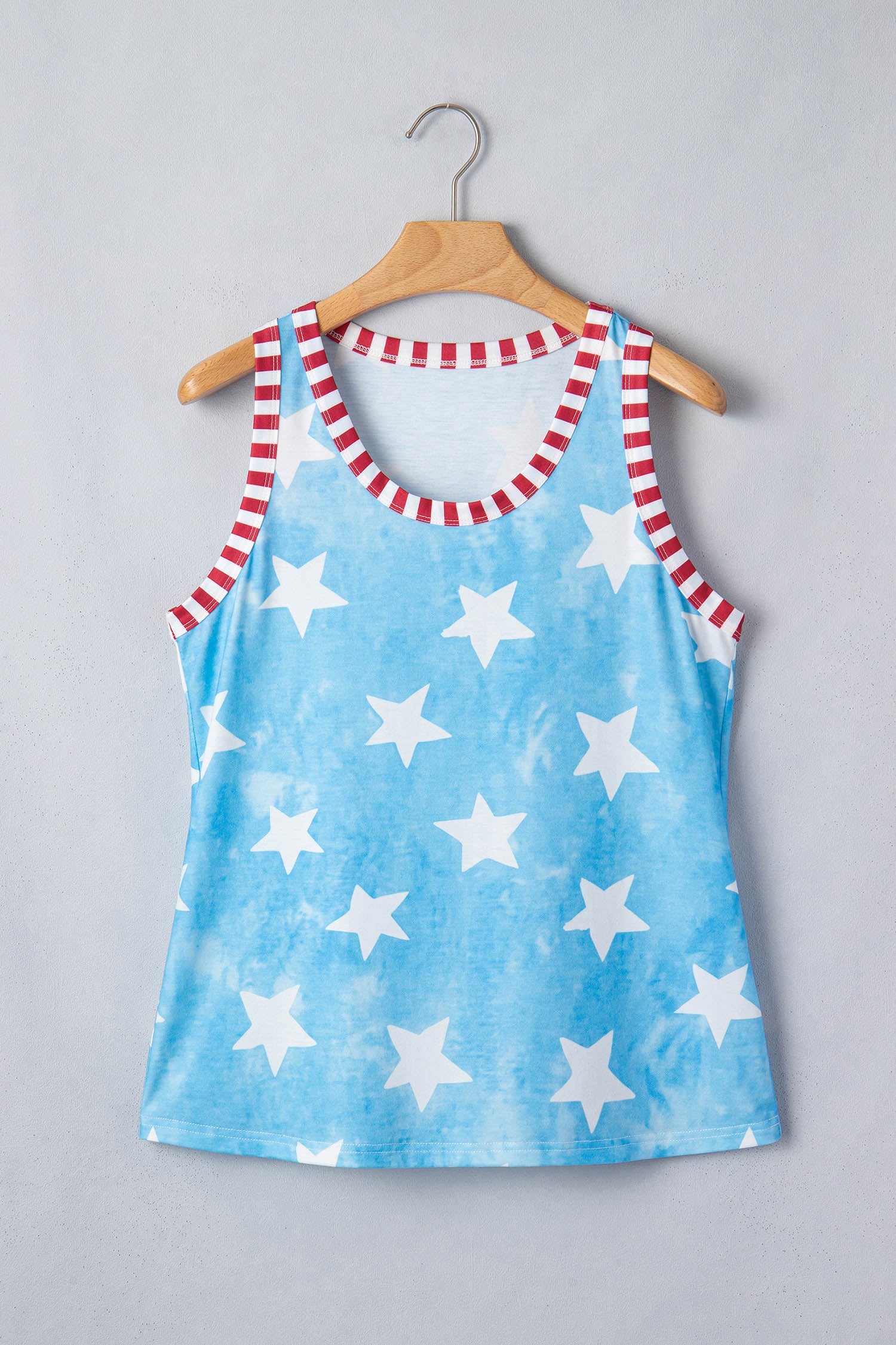 Americana Stars Stripe Trim Round Neck Tank Top