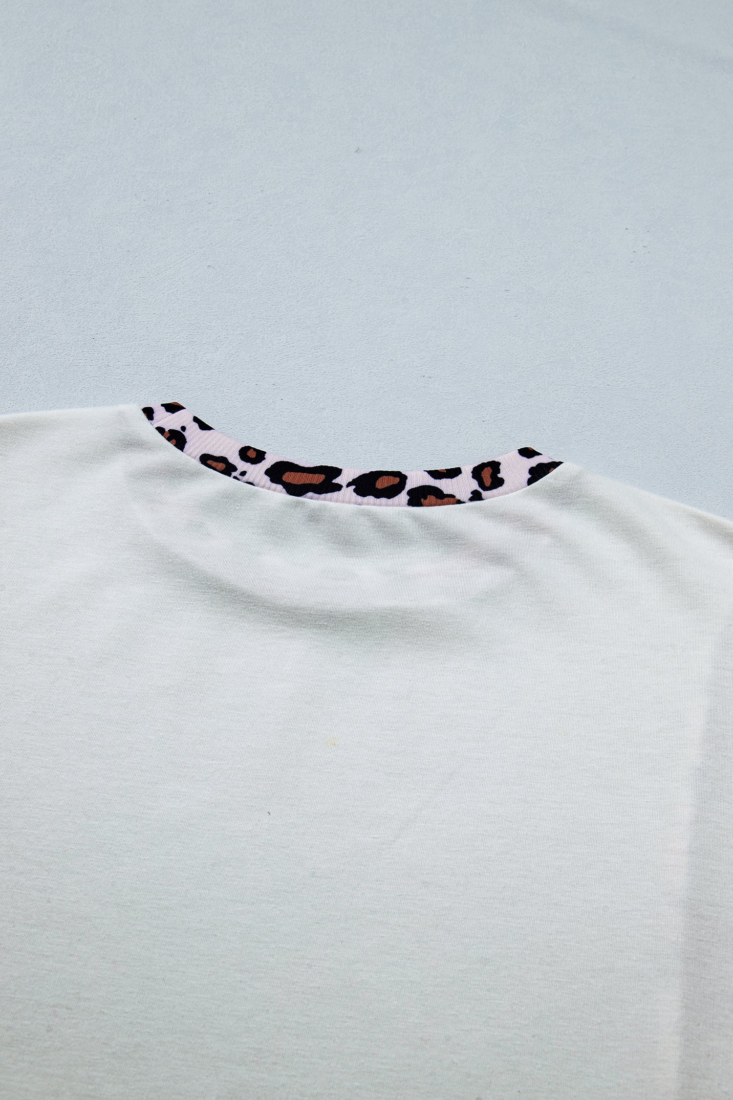 Leopard Ribbed Patchwork Uneven Hem T-Shirt