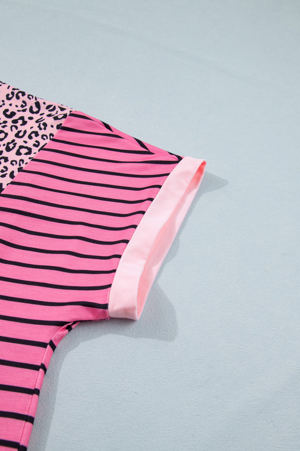 Plus Size Leopard Stripe Contrast Patchwork Tee