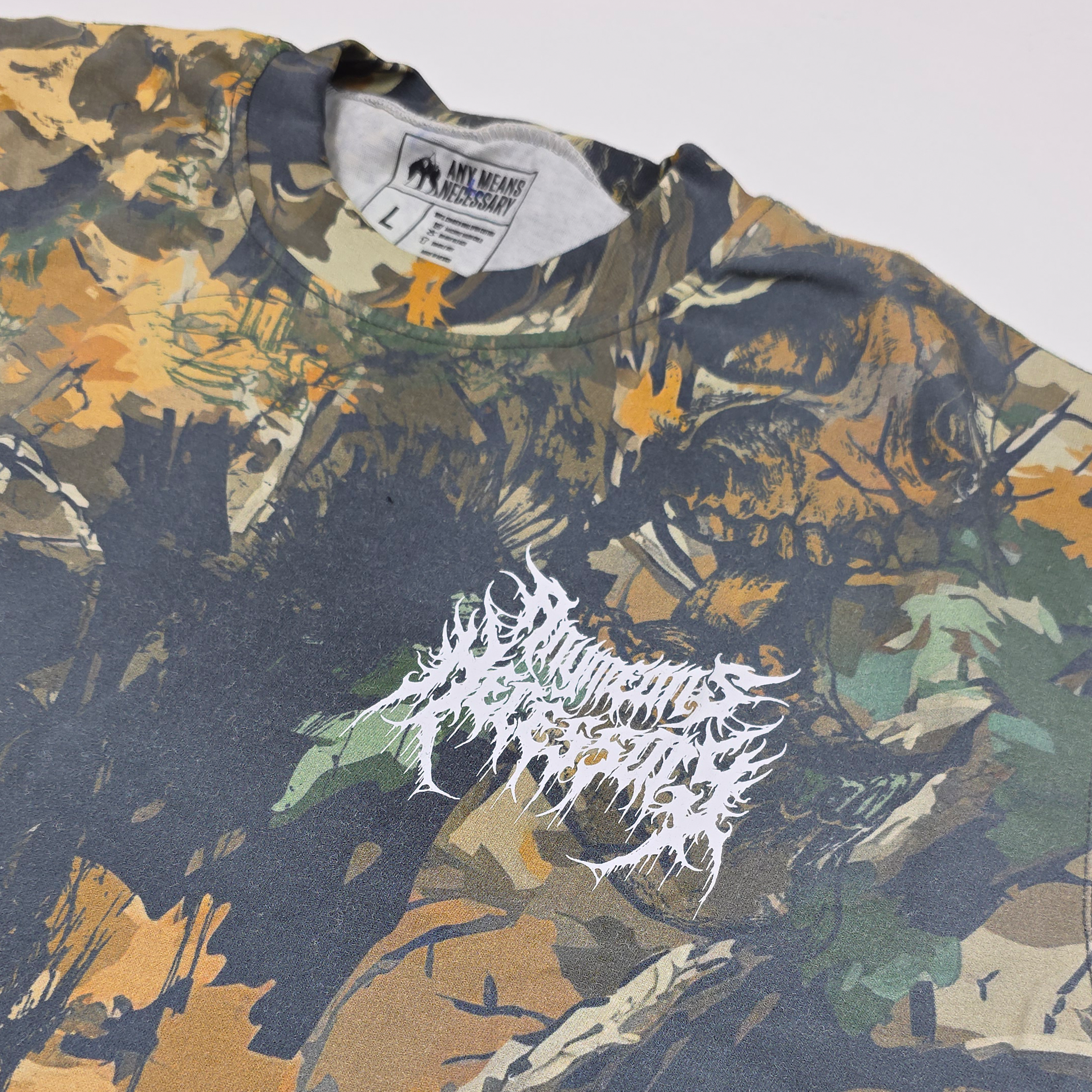 Mayhem T-Shirt – Hand Drawn Camo Graphic Tee with Hidden Skulls | 100% Cotton Relaxed Fit