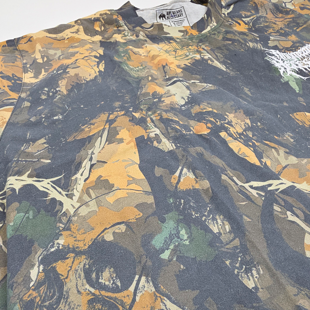 Mayhem T-Shirt – Hand Drawn Camo Graphic Tee with Hidden Skulls | 100% Cotton Relaxed Fit