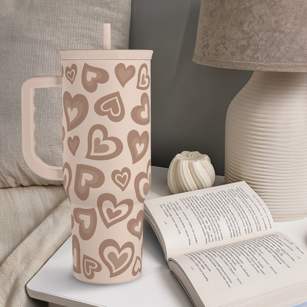 Heart Tumbler with Handle and Straw 40oz – Stainless Sleel Slider Tumbler Travel Coffee Mug for Women - Gift Idea for Birthday Christmas Valentine's Day