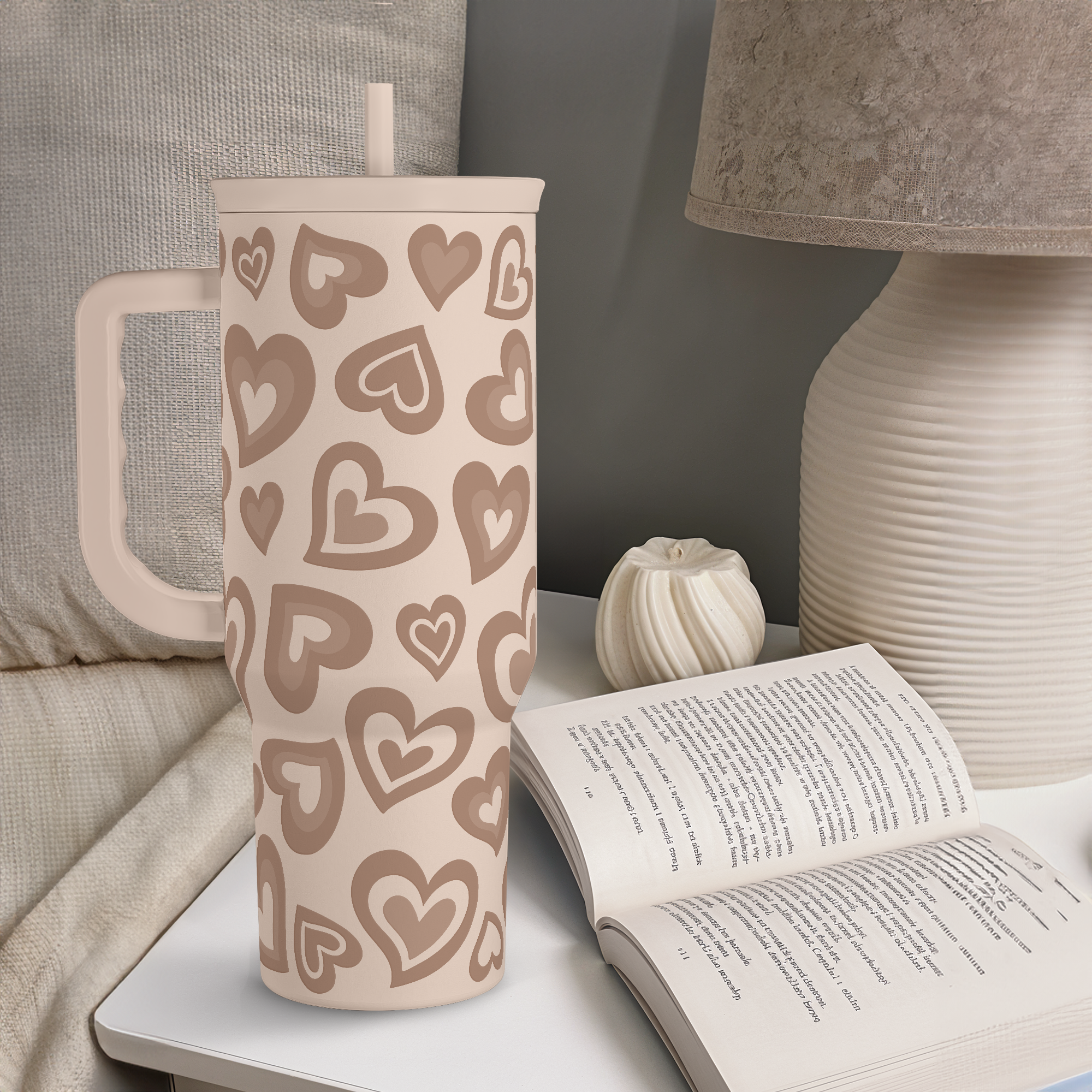 Heart Tumbler with Handle and Straw 40oz – Stainless Sleel Slider Tumbler Travel Coffee Mug for Women - Gift Idea for Birthday Christmas Valentine's Day