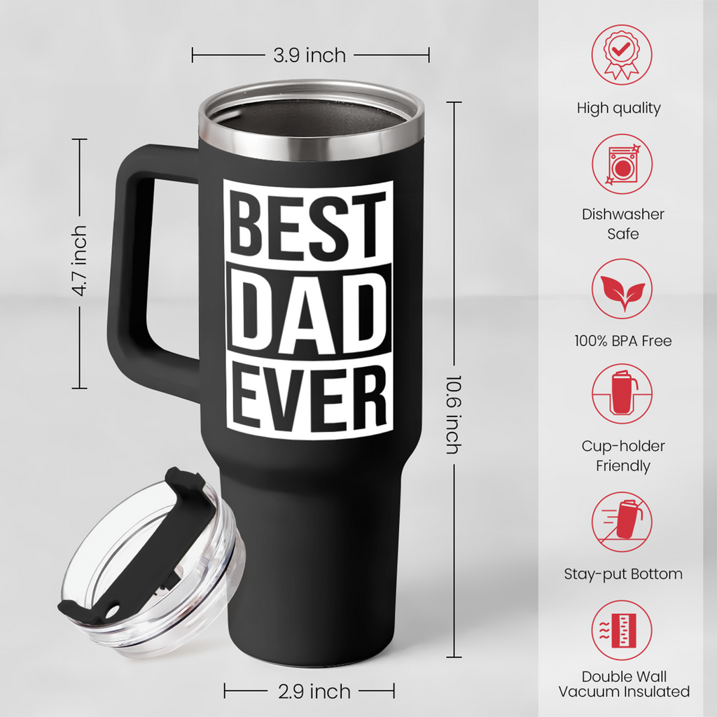 Best Dad Ever Tumbler with Handle 40oz Stainless Steel Insulated Coffee Cup