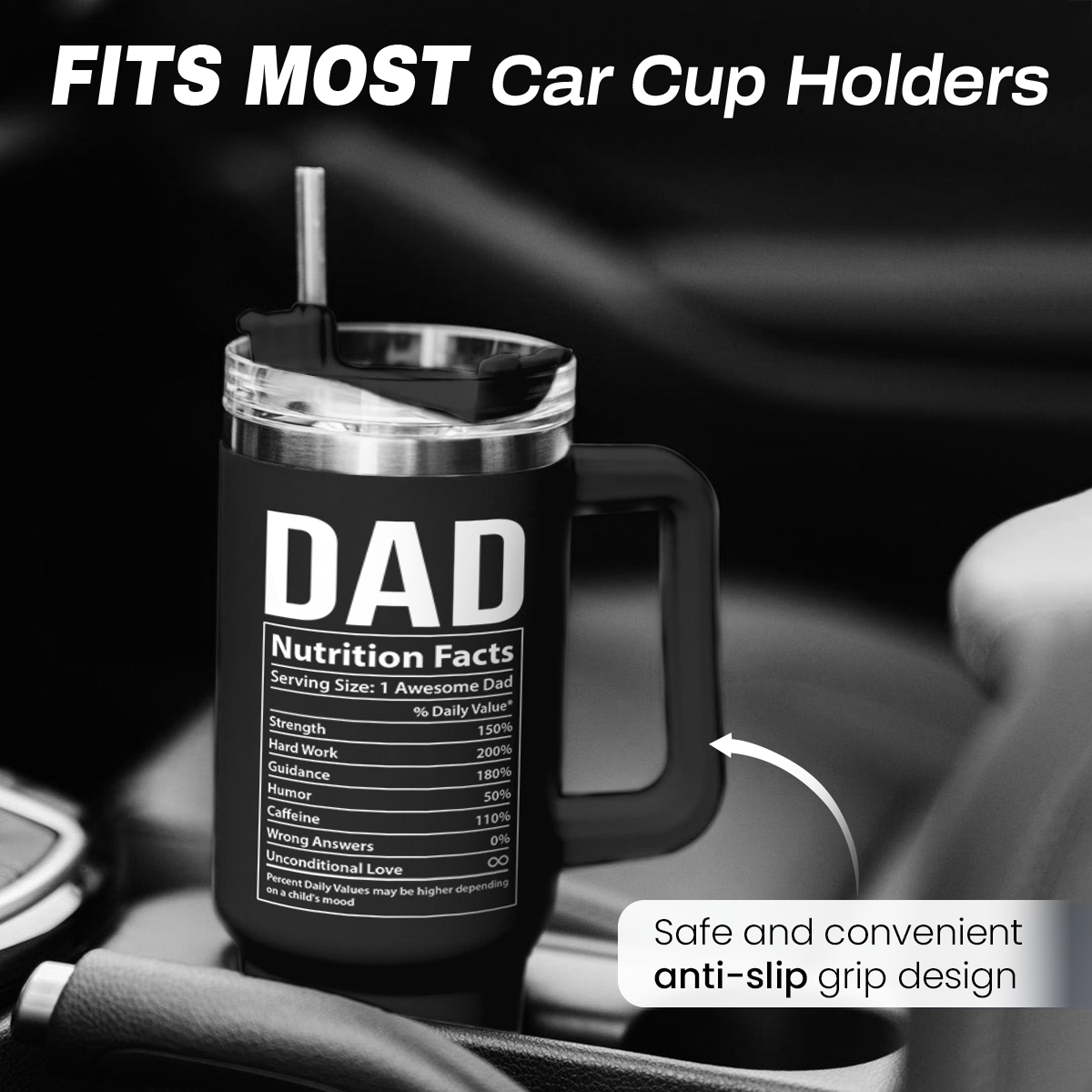 Best Dad Ever Tumbler with Handle 40oz Stainless Steel Insulated Coffee Cup