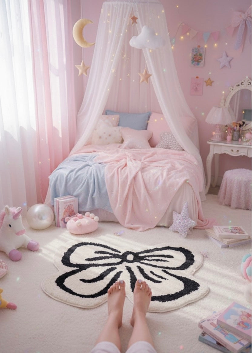 Coquette Bow Accent Rug - white