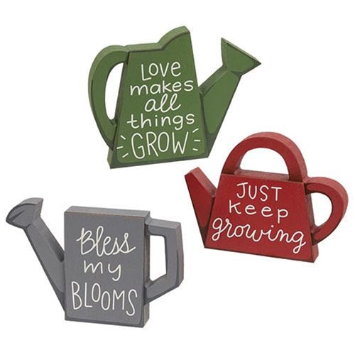 Set of Three Rustic Watering Can Shelf Accents