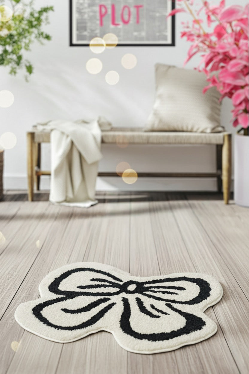 Coquette Bow Accent Rug - white