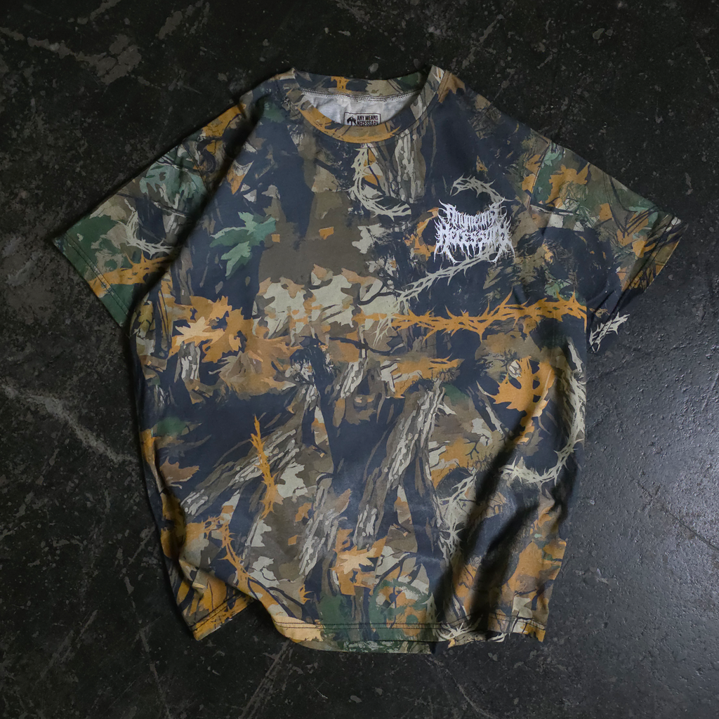 Mayhem T-Shirt – Hand Drawn Camo Graphic Tee with Hidden Skulls | 100% Cotton Relaxed Fit