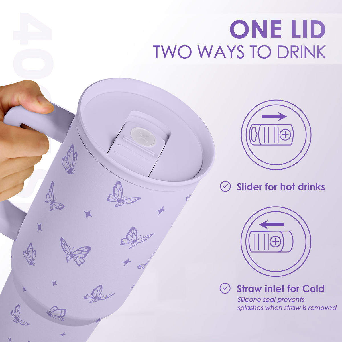 Butterfly Gifts for Women, Butterfly Tumbler with Handle, Stainless Steel Insulated Coffee Travel Mug Cup, Gifts for Women Girls on Birthday Christmas, 40oz